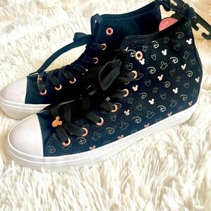 Disney Mickey Mouse Sneakers High Top Rose Gold Pink Black  Size 9 Primark Colab